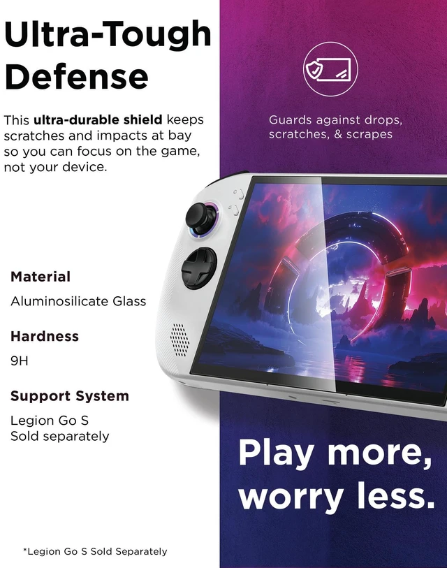 Alt view image 3 of 7 - Legion Go S Screen Protector, High-Transparency Glass, 9H Hardness, Protects Against Drops, Scratches & Scrapes, 0.45mm Thick, Ultimate Protection for Legion Go S Gaming Console Gamer