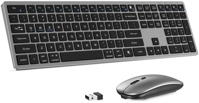 Main image of Wireless Bluetooth Keyboard and Mouse Combo, Rechargeable Tri-Mode Keyboard and Mouse Set with 2.4G USB Receiver, Full Size Quiet Keyboard for Mac, Windows PC, Laptop, Office