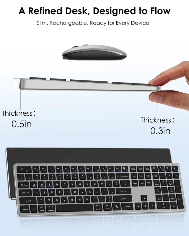 Alt view image 2 of 7 - Wireless Bluetooth Keyboard and Mouse Combo, Rechargeable Tri-Mode Keyboard and Mouse Set with 2.4G USB Receiver, Full Size Quiet Keyboard for Mac, Windows PC, Laptop, Office