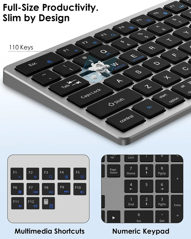 Alt view image 6 of 7 - Wireless Bluetooth Keyboard and Mouse Combo, Rechargeable Tri-Mode Keyboard and Mouse Set with 2.4G USB Receiver, Full Size Quiet Keyboard for Mac, Windows PC, Laptop, Office