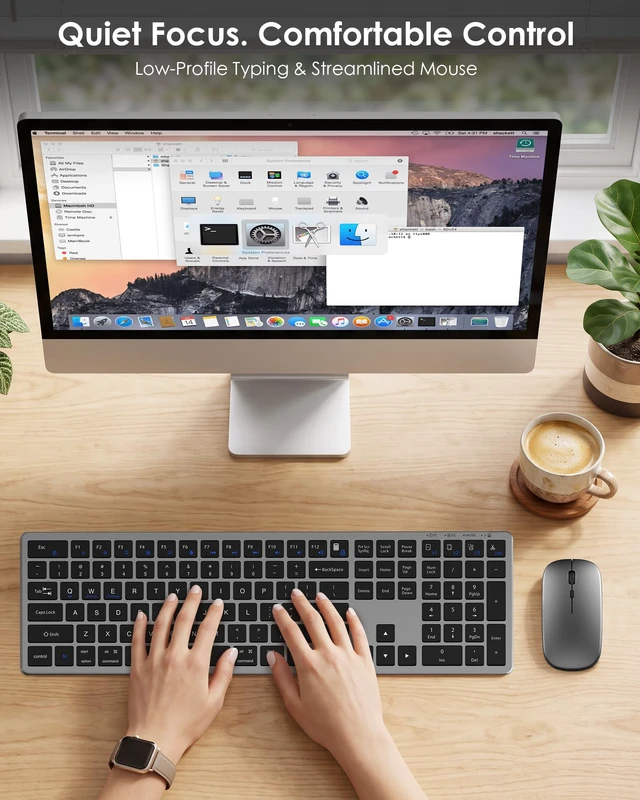Alt view image 7 of 7 - Wireless Bluetooth Keyboard and Mouse Combo, Rechargeable Tri-Mode Keyboard and Mouse Set with 2.4G USB Receiver, Full Size Quiet Keyboard for Mac, Windows PC, Laptop, Office