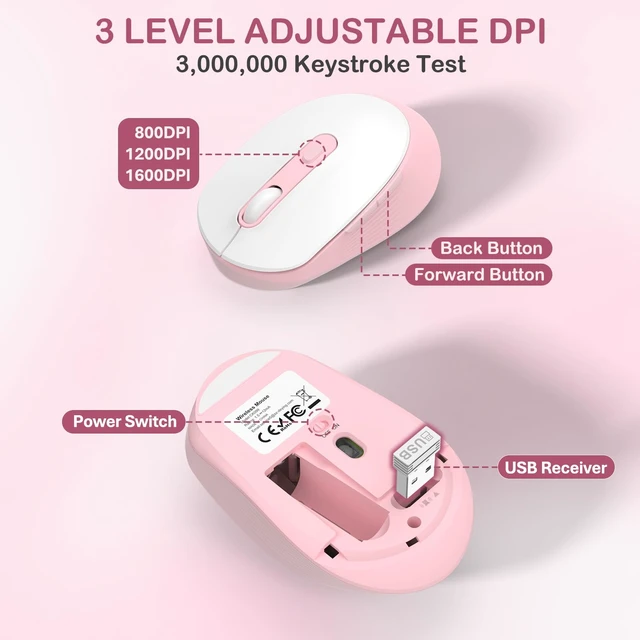 Alt view image 6 of 7 - Wireless Keyboard and Mouse Combo, Cute Typewriter Round Keycaps, Pink | Retro Pink Keyboards, Full Size, Soft Typing, 6 Button USB Mouse, Sleep Mode, Adjustable Feet, for Laptop/PC/Computer/Win/Mac