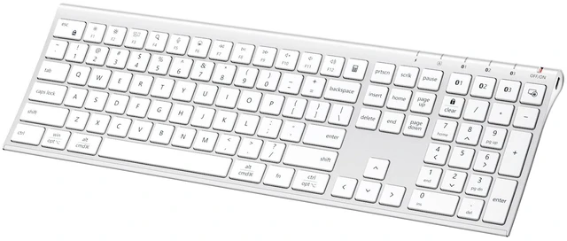 Main image of BK10 Max Bluetooth Keyboard for Mac, Slim Full-Size Layout, Silver | 3-Device Bluetooth Switching, Wireless Keyboard with Numeric Keypad, Quiet Typing, USB-C Rechargeable for MacBook & Windows
