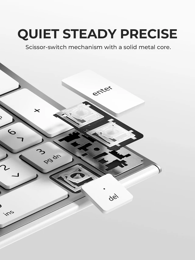 Alt view image 6 of 7 - BK10 Max Bluetooth Keyboard for Mac, Slim Full-Size Layout, Silver | 3-Device Bluetooth Switching, Wireless Keyboard with Numeric Keypad, Quiet Typing, USB-C Rechargeable for MacBook & Windows