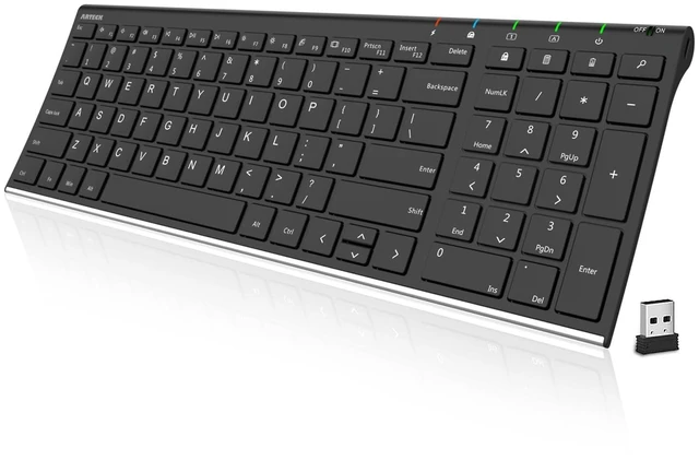 Main image of USB Wireless Keyboard Stainless Steel Ultra Slim Keyboard with Numeric Keypad for Computer/PC/Laptop and Windows 11/10/8 Rechargeable Battery