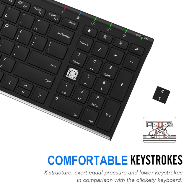 Alt view image 4 of 7 - USB Wireless Keyboard Stainless Steel Ultra Slim Keyboard with Numeric Keypad for Computer/PC/Laptop and Windows 11/10/8 Rechargeable Battery