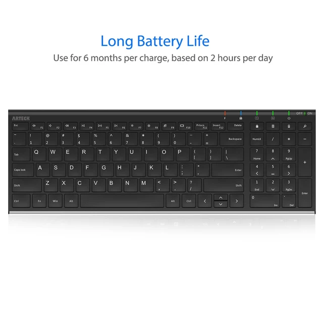 Alt view image 5 of 7 - USB Wireless Keyboard Stainless Steel Ultra Slim Keyboard with Numeric Keypad for Computer/PC/Laptop and Windows 11/10/8 Rechargeable Battery