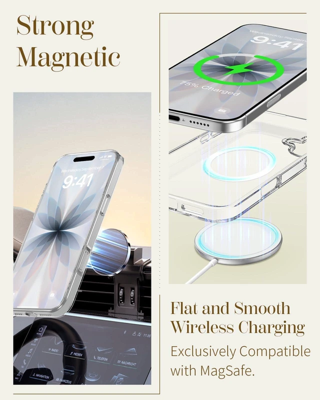 Alt view image 3 of 6 - Clear Case for iPhone 17 with Stand, Purple Flower | Compatible with MagSafe, Cute Girly Aesthetic Unique Design, Clear Soft TPU, Built-in Stand, Phone Cover for Women Girls