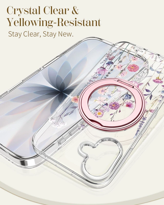 Alt view image 5 of 6 - Clear Case for iPhone 17 with Stand, Purple Flower | Compatible with MagSafe, Cute Girly Aesthetic Unique Design, Clear Soft TPU, Built-in Stand, Phone Cover for Women Girls