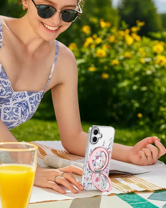 Alt view image 6 of 6 - Clear Case for iPhone 17 with Stand, Purple Flower | Compatible with MagSafe, Cute Girly Aesthetic Unique Design, Clear Soft TPU, Built-in Stand, Phone Cover for Women Girls