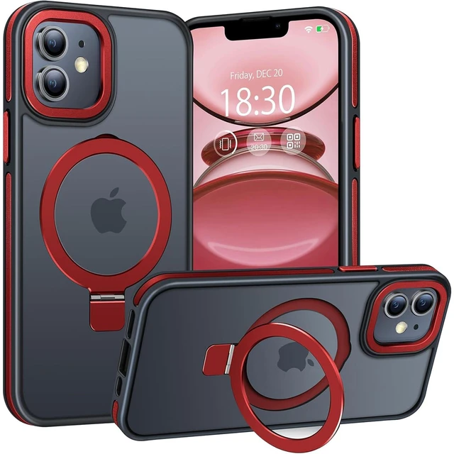 Main image of Magnetic Stand Case for iPhone 11, Red | Military Drop Protection, Shockproof Anti-Fingerprint Matte Phone Case with Ring, Hands-free Cover for Video Work