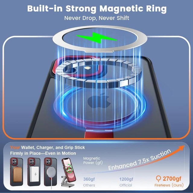 Alt view image 3 of 7 - Magnetic Stand Case for iPhone 11, Red | Military Drop Protection, Shockproof Anti-Fingerprint Matte Phone Case with Ring, Hands-free Cover for Video Work