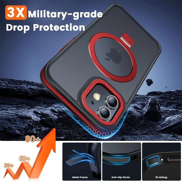 Alt view image 4 of 7 - Magnetic Stand Case for iPhone 11, Red | Military Drop Protection, Shockproof Anti-Fingerprint Matte Phone Case with Ring, Hands-free Cover for Video Work