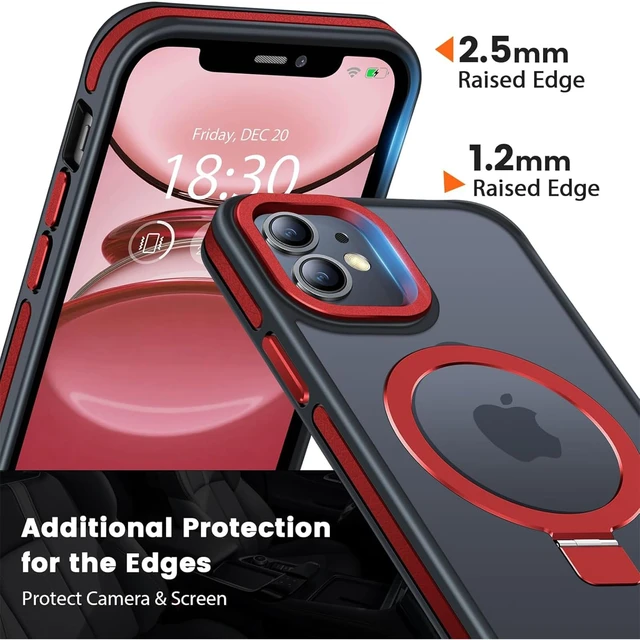 Alt view image 5 of 7 - Magnetic Stand Case for iPhone 11, Red | Military Drop Protection, Shockproof Anti-Fingerprint Matte Phone Case with Ring, Hands-free Cover for Video Work
