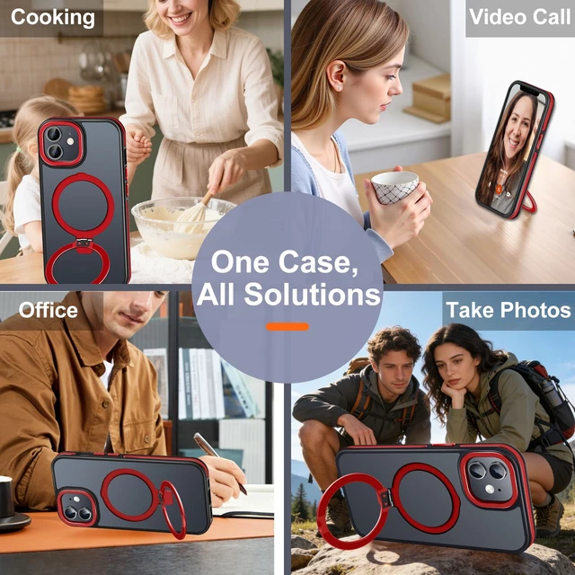 Alt view image 2 of 7 - Magnetic Stand Case for iPhone 11, Red | Military Drop Protection, Shockproof Anti-Fingerprint Matte Phone Case with Ring, Hands-free Cover for Video Work