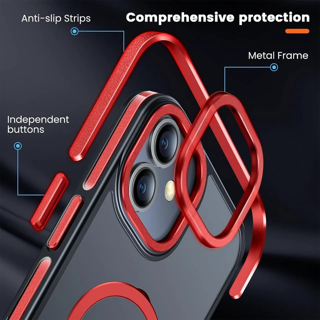 Alt view image 6 of 7 - Magnetic Stand Case for iPhone 11, Red | Military Drop Protection, Shockproof Anti-Fingerprint Matte Phone Case with Ring, Hands-free Cover for Video Work