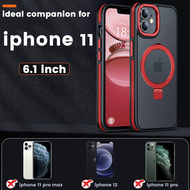 Alt view image 7 of 7 - Magnetic Stand Case for iPhone 11, Red | Military Drop Protection, Shockproof Anti-Fingerprint Matte Phone Case with Ring, Hands-free Cover for Video Work