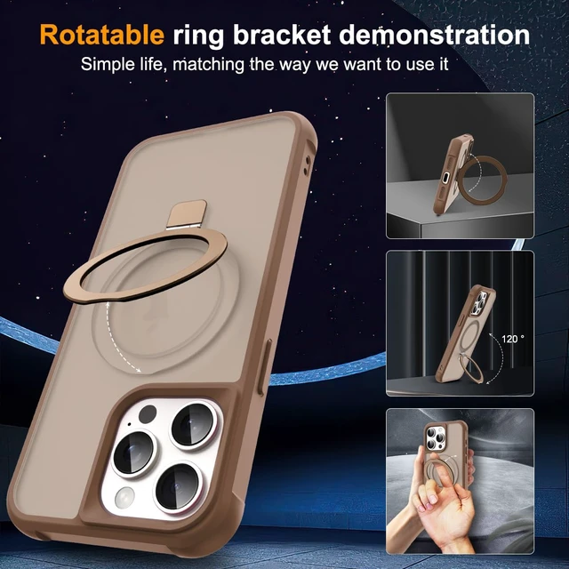 Alt view image 2 of 7 - Compatible with iPhone 15 Pro Max Case with Stand,Desert Brown | iPhone 15 Pro Max Phone Case 6.7",Magnetic Ring Stand,Compatible with MagSafe,Military-Grade Protection,Great Grip Feeling