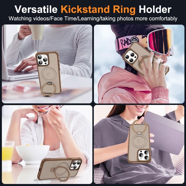 Alt view image 5 of 7 - Compatible with iPhone 15 Pro Max Case with Stand,Desert Brown | iPhone 15 Pro Max Phone Case 6.7",Magnetic Ring Stand,Compatible with MagSafe,Military-Grade Protection,Great Grip Feeling