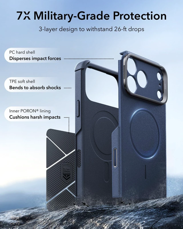 Alt view image 3 of 7 - Cyber Tough for iPhone 18 Pro Max/17 Pro Max Case with Flex Stand | 7X Military-Grade Protection, Camera Kickstand, Compatible with MagSafe, Camera Control, Rugged, Anti-Slip Grip, Night Sky