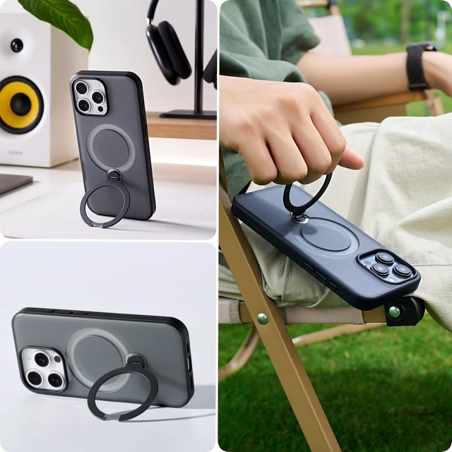 Alt view image 3 of 7 - Q3 Spin for iPhone 16 Pro Max Case with 360 Magnetic Stand, Black | Compatible with MagSafe, Camera Control, Military Grade Protective Case for iPhone 16 Pro Max Phone Case with Kickstand
