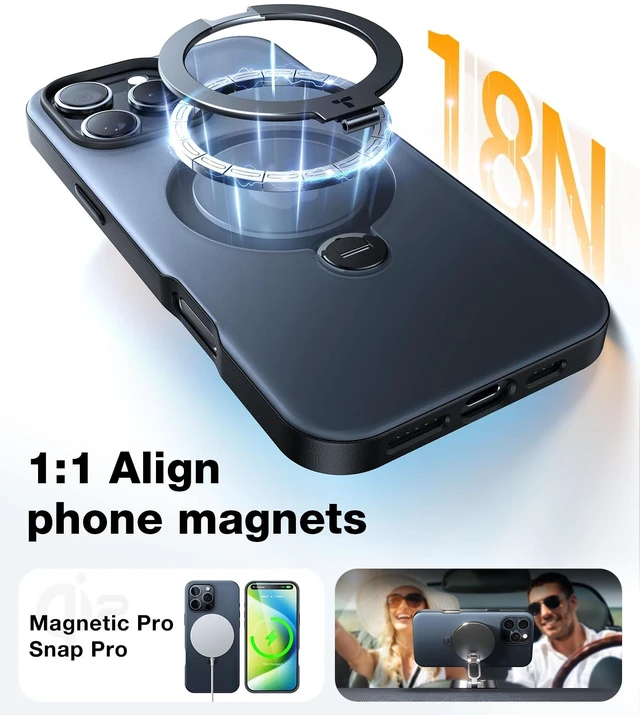 Alt view image 4 of 7 - Q3 Spin for iPhone 16 Pro Max Case with 360 Magnetic Stand, Black | Compatible with MagSafe, Camera Control, Military Grade Protective Case for iPhone 16 Pro Max Phone Case with Kickstand