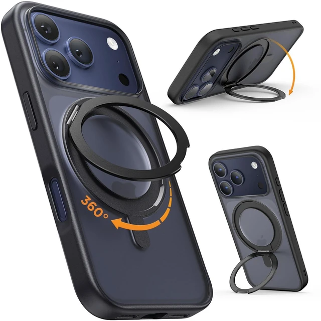 Main image of Stand Case for iPhone 17 Pro Case Compatible with MagSafe (6.3 inch 2025), 360° Rotatable Ring Kickstand Phone Cases for 17 Pro, Stand Black