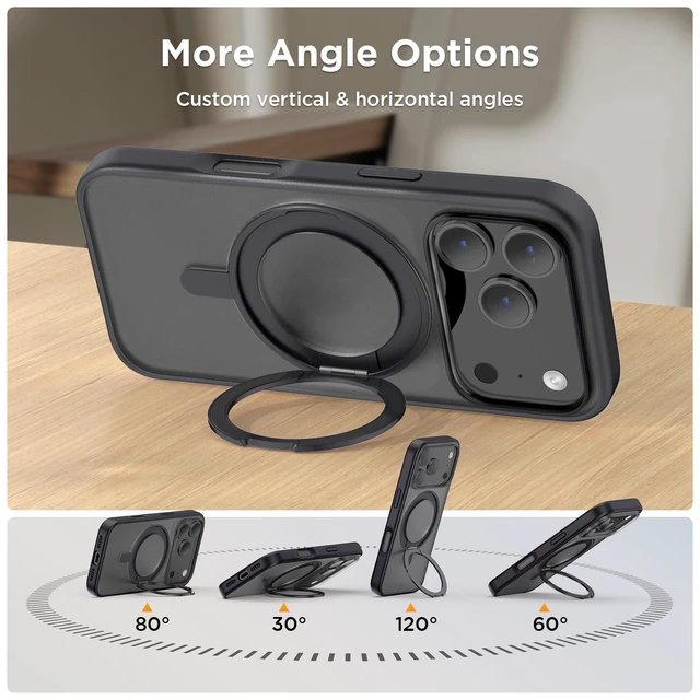 Alt view image 4 of 7 - Stand Case for iPhone 17 Pro Case Compatible with MagSafe (6.3 inch 2025), 360° Rotatable Ring Kickstand Phone Cases for 17 Pro, Stand Black