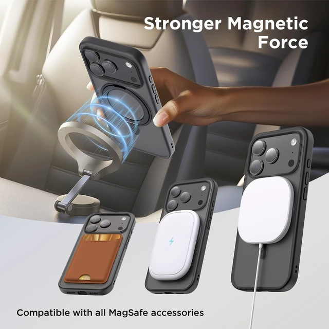 Alt view image 5 of 7 - Stand Case for iPhone 17 Pro Case Compatible with MagSafe (6.3 inch 2025), 360° Rotatable Ring Kickstand Phone Cases for 17 Pro, Stand Black