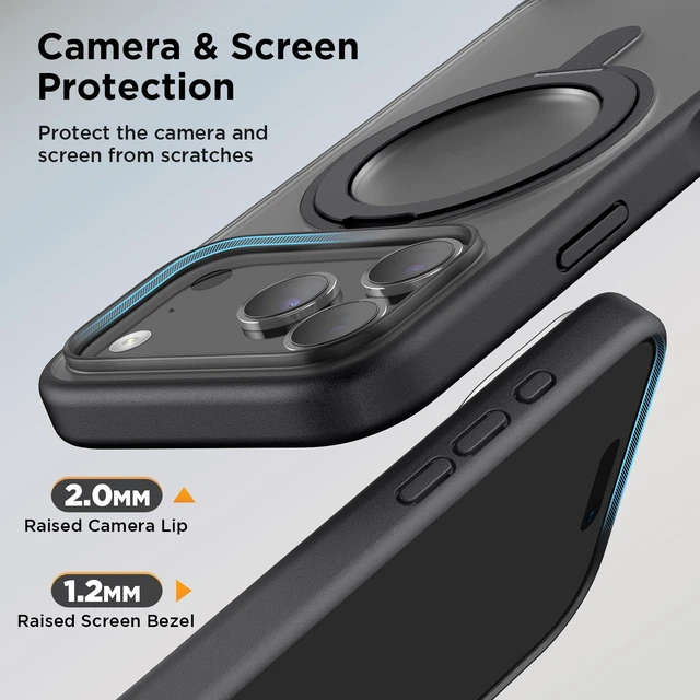 Alt view image 7 of 7 - Stand Case for iPhone 17 Pro Case Compatible with MagSafe (6.3 inch 2025), 360° Rotatable Ring Kickstand Phone Cases for 17 Pro, Stand Black