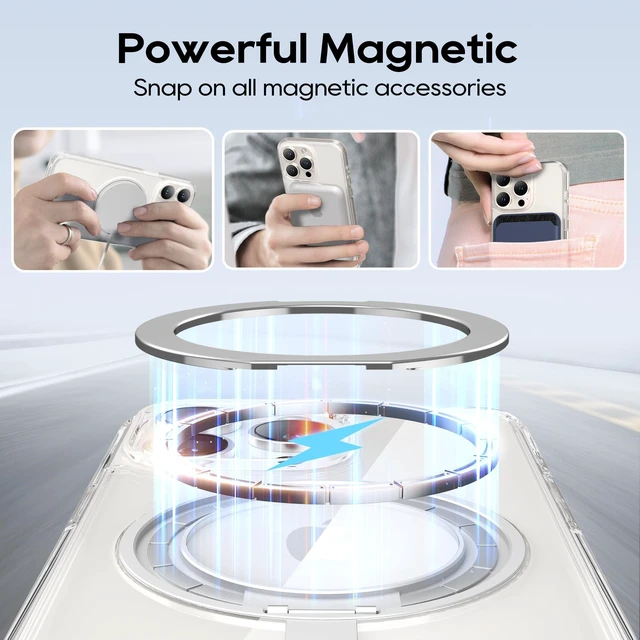 Alt view image 3 of 7 - for iPhone 15 Pro Max Case 6.7-Inch with Magnetic 360° Ring Stand Compatible with MagSafe Crystal Clear Shockproof Protective Phone Cover 6.7" 2023, Clear