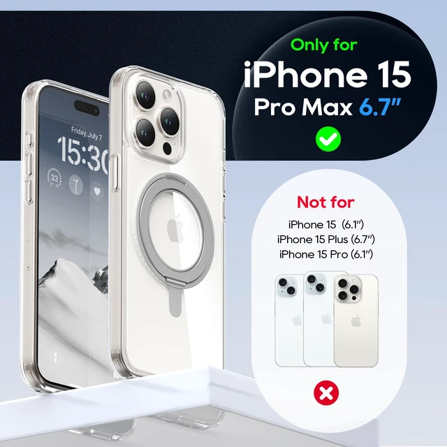 Alt view image 2 of 7 - for iPhone 15 Pro Max Case 6.7-Inch with Magnetic 360° Ring Stand Compatible with MagSafe Crystal Clear Shockproof Protective Phone Cover 6.7" 2023, Clear