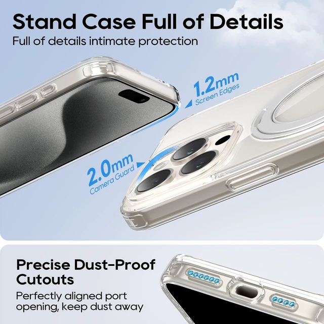 Alt view image 5 of 7 - for iPhone 15 Pro Max Case 6.7-Inch with Magnetic 360° Ring Stand Compatible with MagSafe Crystal Clear Shockproof Protective Phone Cover 6.7" 2023, Clear