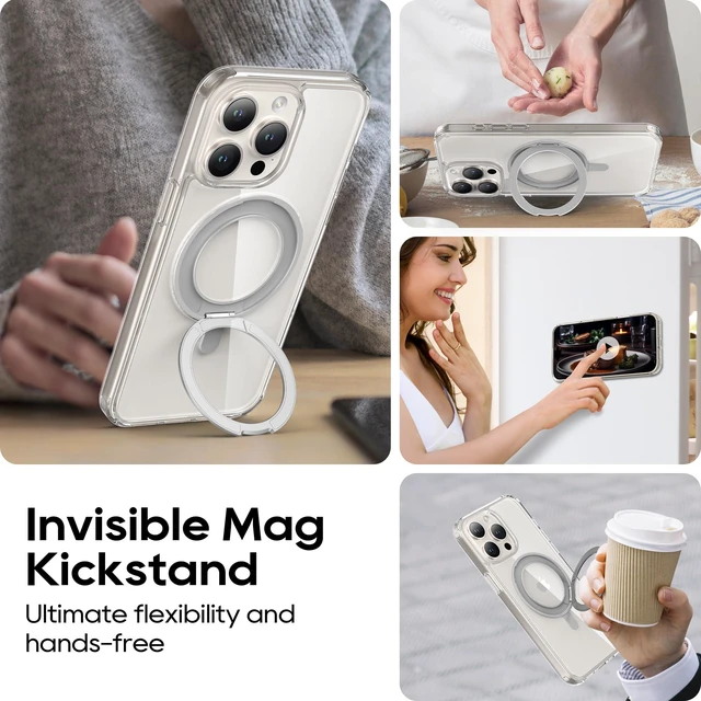 Alt view image 7 of 7 - for iPhone 15 Pro Max Case 6.7-Inch with Magnetic 360° Ring Stand Compatible with MagSafe Crystal Clear Shockproof Protective Phone Cover 6.7" 2023, Clear