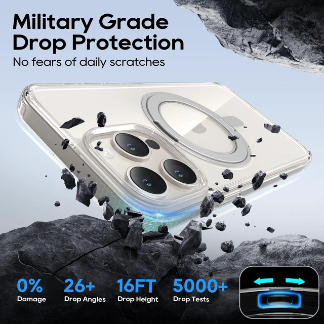 Alt view image 6 of 7 - for iPhone 15 Pro Max Case 6.7-Inch with Magnetic 360° Ring Stand Compatible with MagSafe Crystal Clear Shockproof Protective Phone Cover 6.7" 2023, Clear
