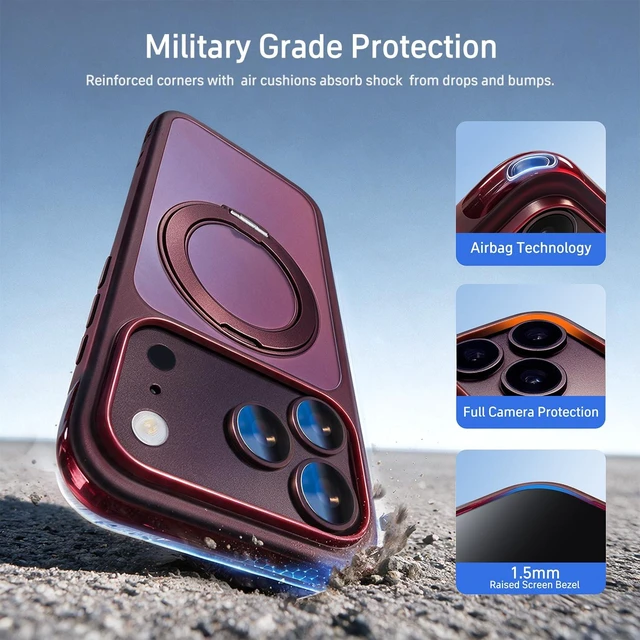 Alt view image 5 of 7 - Case for iPhone 18 Pro Max with 360 Spin Magnetic Stand, Burgundy | Fit for Magsafe,360° Rotating Kickstand,Translucent Hard PC Back,Matte Military Grade Shockproof Phone Cover