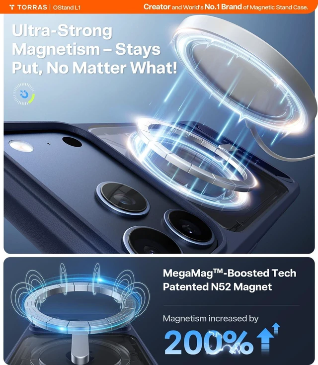 Alt view image 2 of 7 - Strong Magnetic Seamless Stand for iPhone 17 Pro Max Case Deep Blue | Fit for MagSafe, Military Grade Drop Protection, Invisible Adjustable Kickstand, Camera Control Button, Translucent Matte
