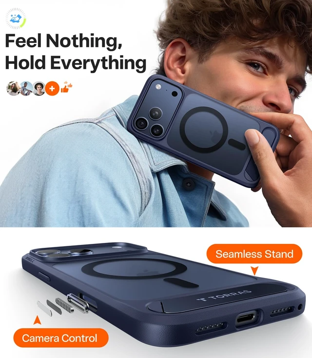 Alt view image 7 of 7 - Strong Magnetic Seamless Stand for iPhone 17 Pro Max Case Deep Blue | Fit for MagSafe, Military Grade Drop Protection, Invisible Adjustable Kickstand, Camera Control Button, Translucent Matte