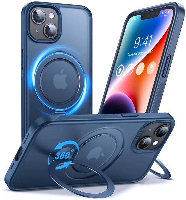 Main image of 360° All-in-ONE Stand Case for iPhone 14/13 Case with Rotatable Magnetic Kickstand Ring Holder, Compatible with MagSafe, MIL-Grade Shockproof iPhone 14/13 Phone Case Cover 6.1" Blue