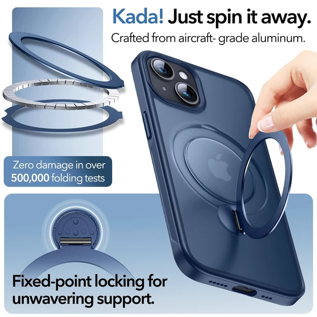 Alt view image 2 of 7 - 360° All-in-ONE Stand Case for iPhone 14/13 Case with Rotatable Magnetic Kickstand Ring Holder, Compatible with MagSafe, MIL-Grade Shockproof iPhone 14/13 Phone Case Cover 6.1" Blue