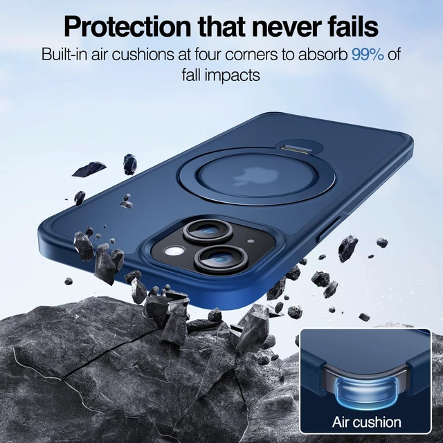 Alt view image 5 of 7 - 360° All-in-ONE Stand Case for iPhone 14/13 Case with Rotatable Magnetic Kickstand Ring Holder, Compatible with MagSafe, MIL-Grade Shockproof iPhone 14/13 Phone Case Cover 6.1" Blue