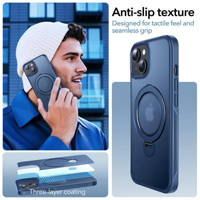 Alt view image 6 of 7 - 360° All-in-ONE Stand Case for iPhone 14/13 Case with Rotatable Magnetic Kickstand Ring Holder, Compatible with MagSafe, MIL-Grade Shockproof iPhone 14/13 Phone Case Cover 6.1" Blue
