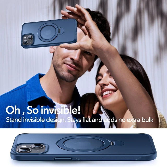 Alt view image 7 of 7 - 360° All-in-ONE Stand Case for iPhone 14/13 Case with Rotatable Magnetic Kickstand Ring Holder, Compatible with MagSafe, MIL-Grade Shockproof iPhone 14/13 Phone Case Cover 6.1" Blue