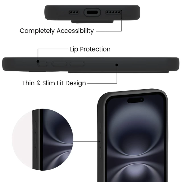 Alt view image 6 of 6 - Silicone Kickstand Case Compatible with iPhone 16, Vertical and Horizontal Stand Hand Strap Metal Kickstand Cover, Flexible Soft Liquid Silicone Stand Case for iPhone 16 (Black)