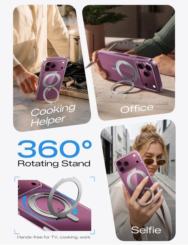 Alt view image 3 of 7 - Clear Phone Case for iPhone 18 Pro Max Case with Stand, Slim | 360 Rotatable Stand, Fit for MagSafe, Anti-Yellowing, Mil-Grade Drop Proof, 18 N Magnetic, Shockproof, Camera Control, Clear