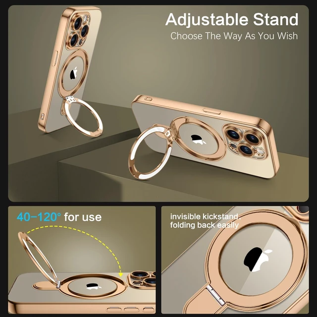 Alt view image 3 of 7 - for iPhone 15 Pro Max Case with Stand, Magnetic Clear Cases Plating Edge Invisible Ring Holder Slim Shockproof Protective Kickstand Phone Case for iPhone 15 Pro Max 6.7'', Desert Titanium Gold