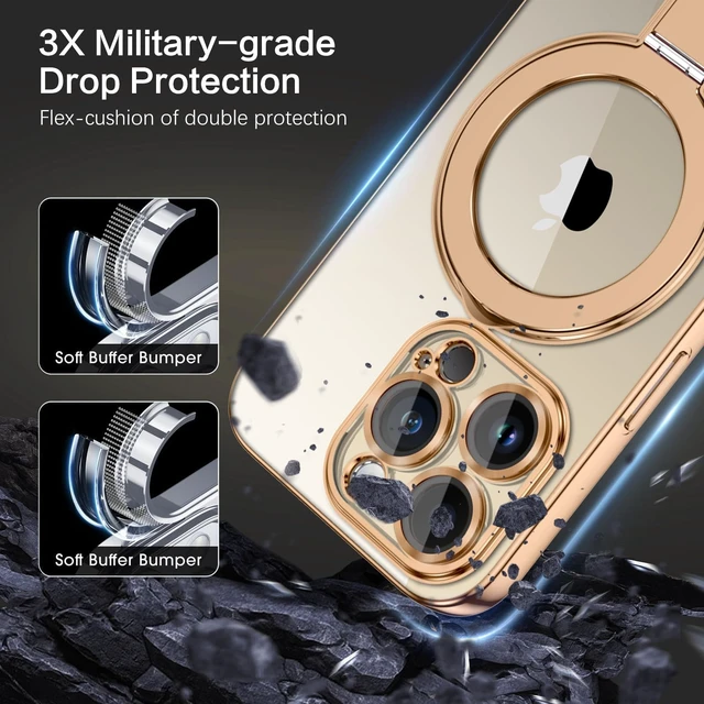 Alt view image 7 of 7 - for iPhone 15 Pro Max Case with Stand, Magnetic Clear Cases Plating Edge Invisible Ring Holder Slim Shockproof Protective Kickstand Phone Case for iPhone 15 Pro Max 6.7'', Desert Titanium Gold