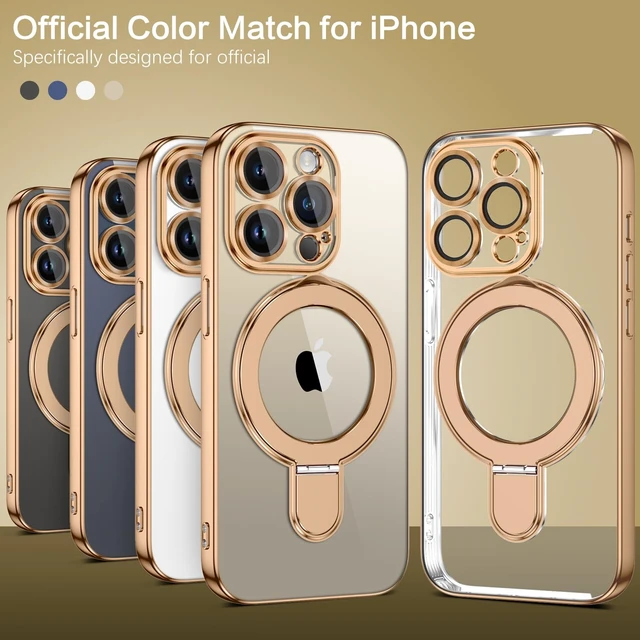 Alt view image 5 of 7 - for iPhone 15 Pro Max Case with Stand, Magnetic Clear Cases Plating Edge Invisible Ring Holder Slim Shockproof Protective Kickstand Phone Case for iPhone 15 Pro Max 6.7'', Desert Titanium Gold