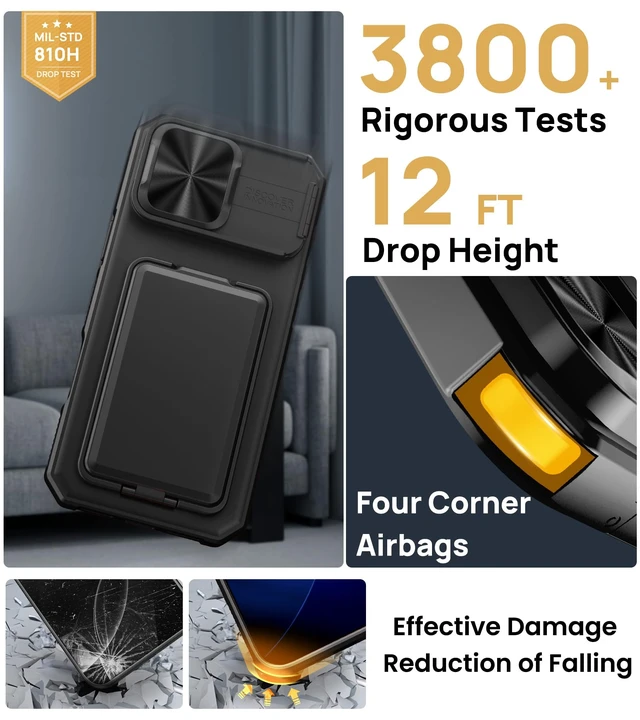Alt view image 5 of 7 - for iPhone 17 Pro Max Case with Card Holder & Kickstand, Black | Slide Camera Lens Cover & Camera Stand & Wallet, Military-Grade Heavy Duty Phone Case Cover for iPhone 17 Pro Max 5G 2025
