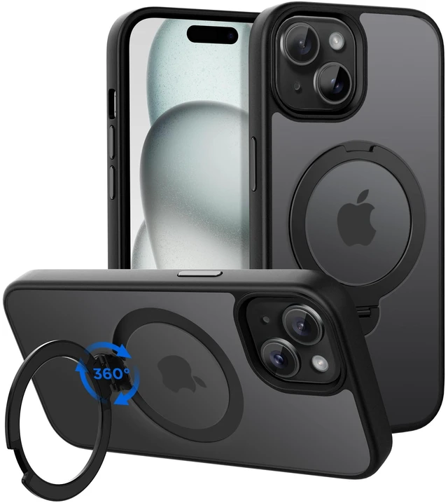 Main image of Magnetic Case for iPhone 15 with Stand, Compatible with MagSafe | 360 Rotatable Ring Stand, Compatible with MagSafe, Car Phone Mount, Phone Holder for Desk Meeting/Videos